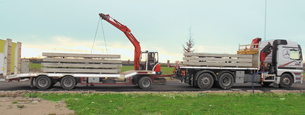 camion gru e rimorchio ribassato con rampe